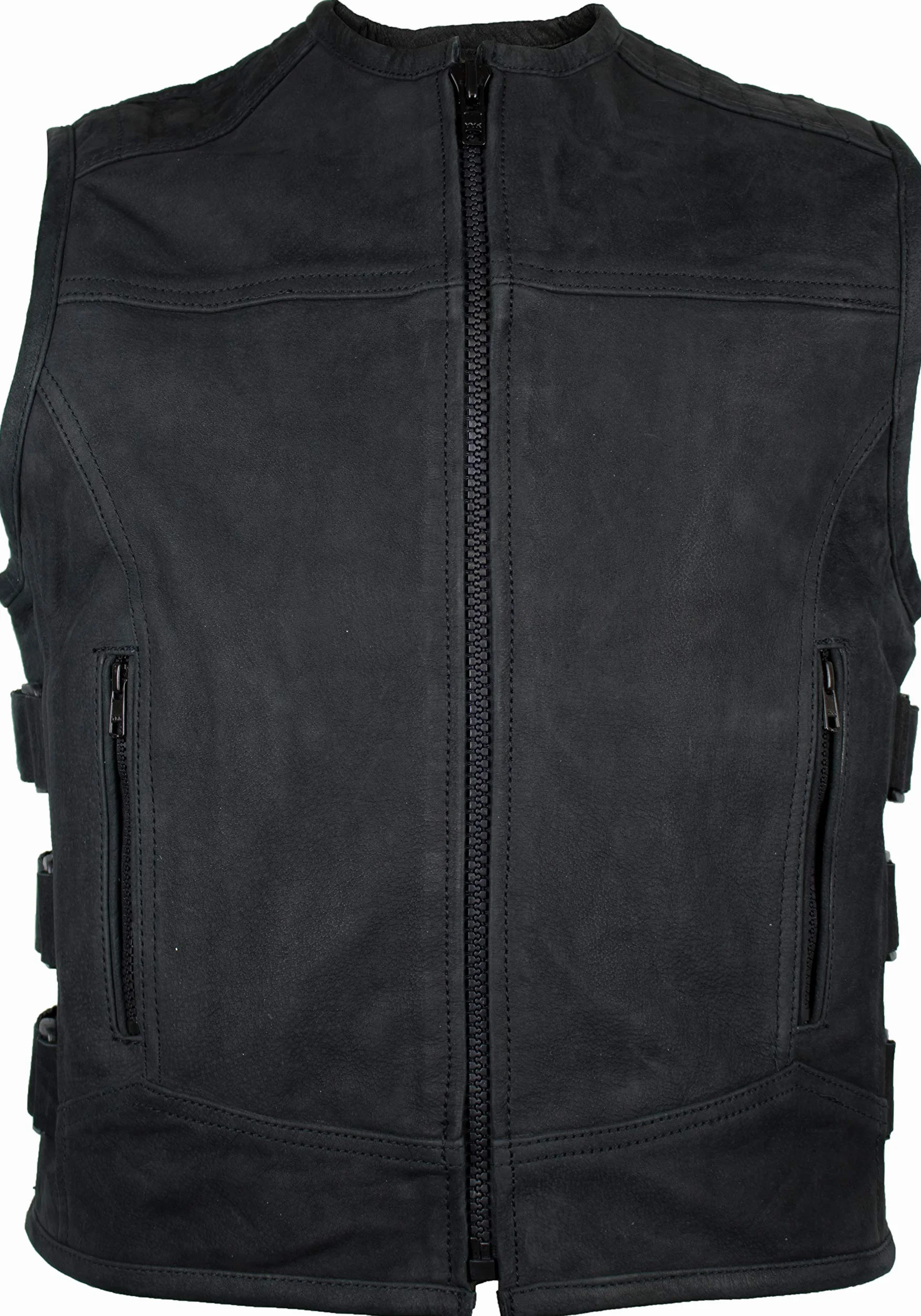MDM Custom - Gilet in pelle per moto, colore nero opaco (2XL)