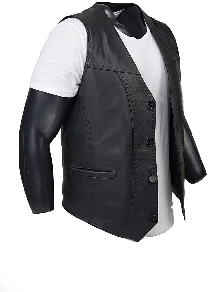 Gilet in pelle di agnello 100%, gilet in pelle nera, gilet in pelle di pecora morbida