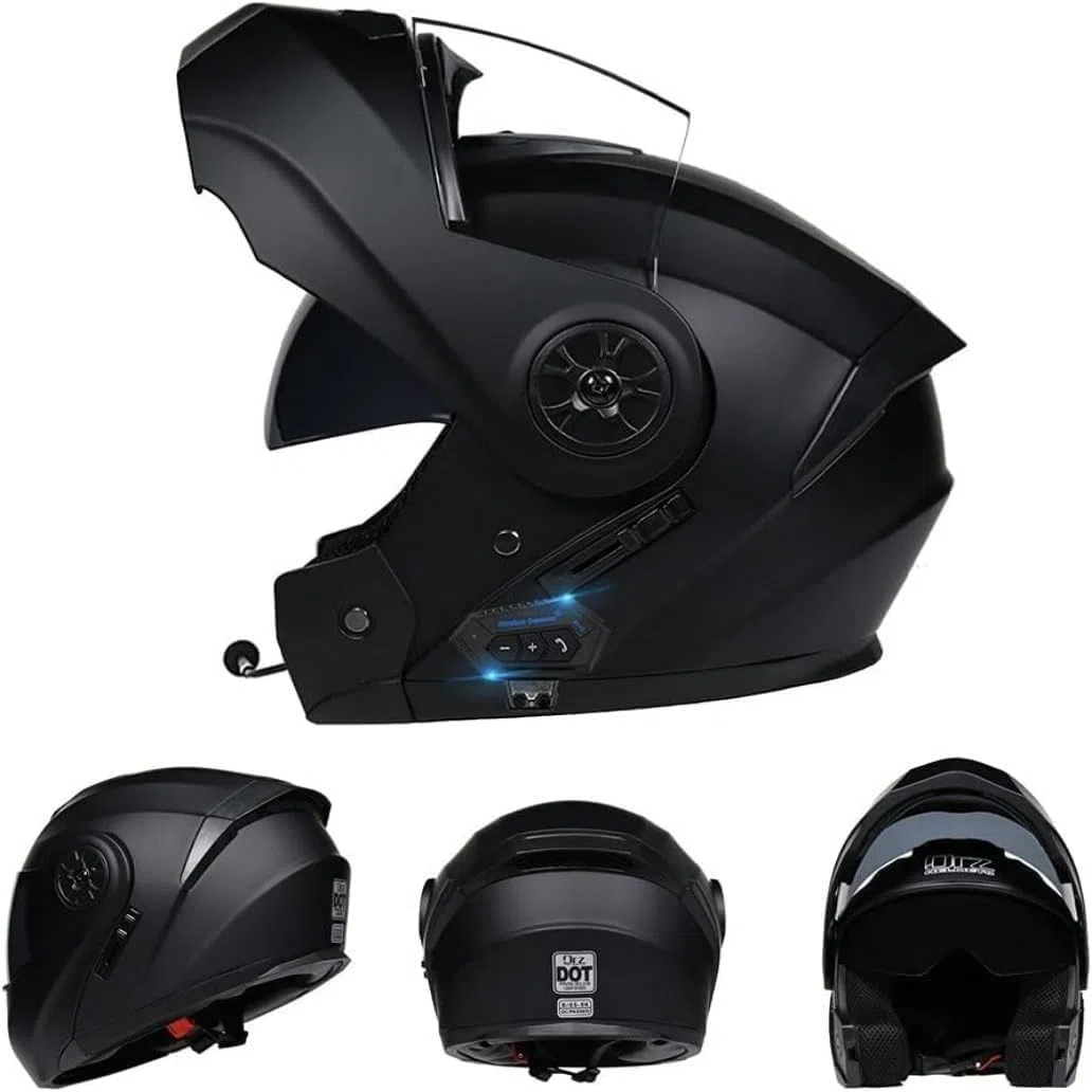 Casco Modulare Moto Certificato ECE, Bluetooth Integrato con Radio FM, Doppia Visiera Antiriflesso, Casco Integrale Apribile per Moto