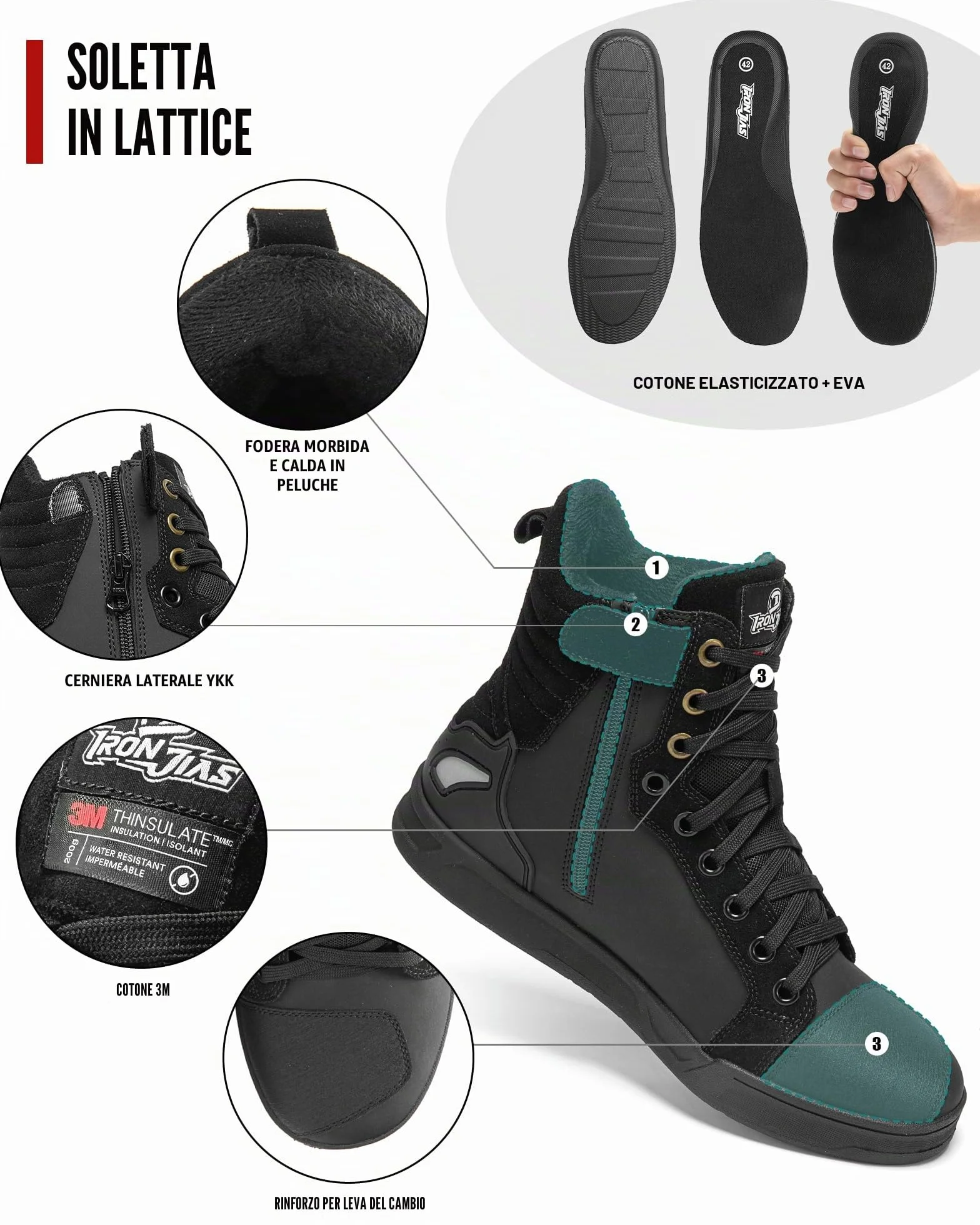 BORLENI Scarpe Moto Uomo Stivali Moto | Traspiranti Uomo Scarpe Motocross Casual Suola Antiscivolo Zip Laterale, Supporto alla Caviglia e Shift Pad