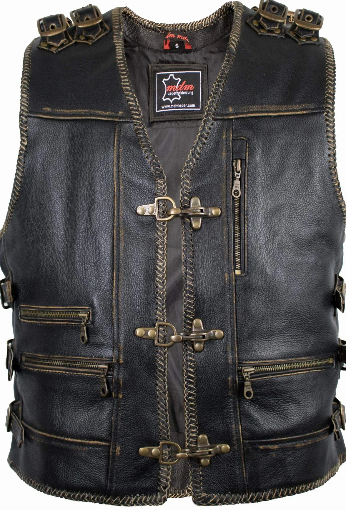MDM - Cappello da motociclista in pelle, stile retrò