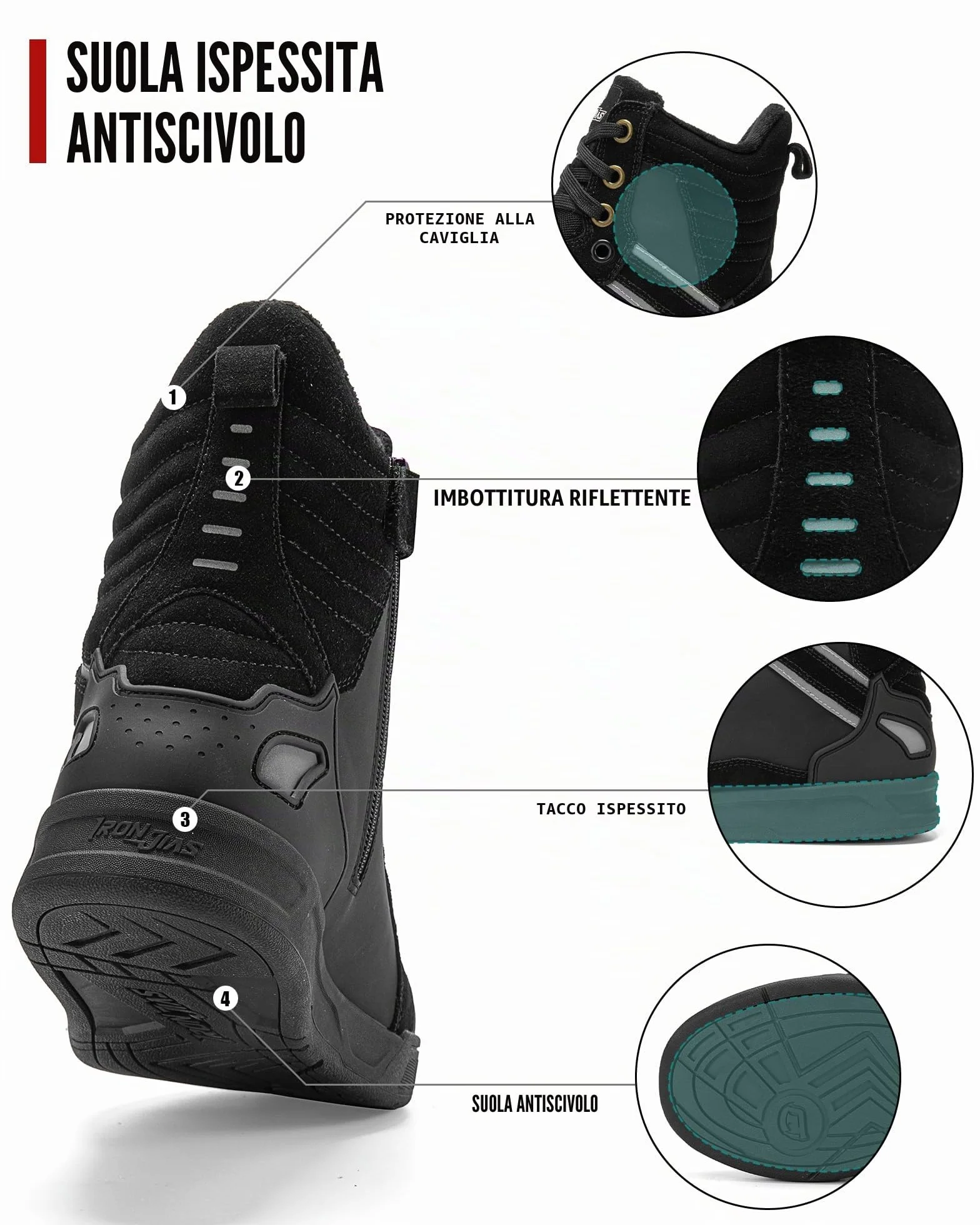 BORLENI Scarpe Moto Uomo Stivali Moto | Traspiranti Uomo Scarpe Motocross Casual Suola Antiscivolo Zip Laterale, Supporto alla Caviglia e Shift Pad