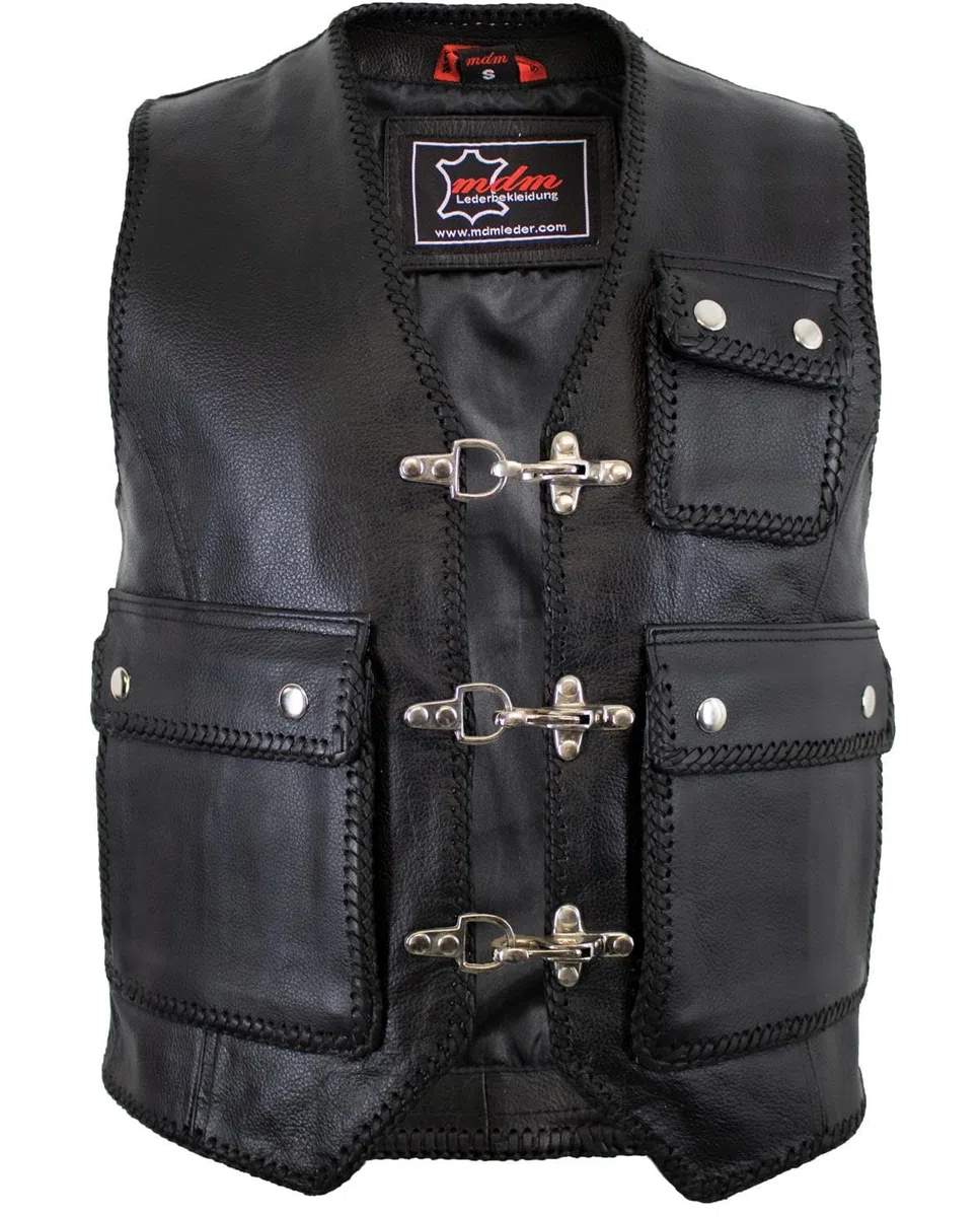 MDM Gilet Giacca Uomo in Pelle Biker Moto