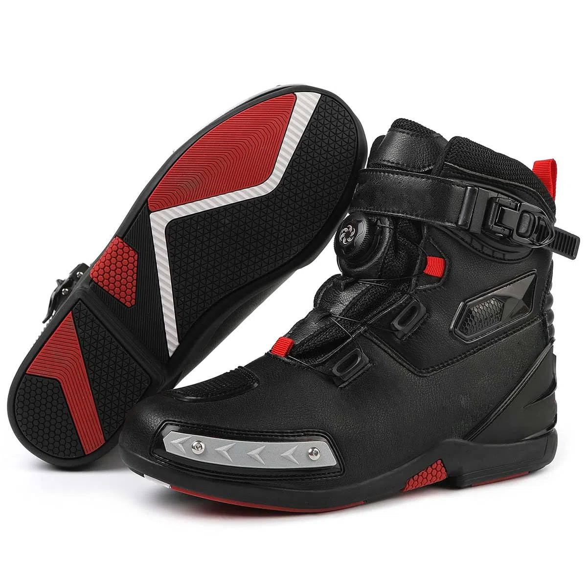 Scarpe da Moto Uomo, Stivali Moto Impermeabili con Dettagli Riflettenti e Suola Antiscivolo – Stivali Motociclisti Chiusura Rapida