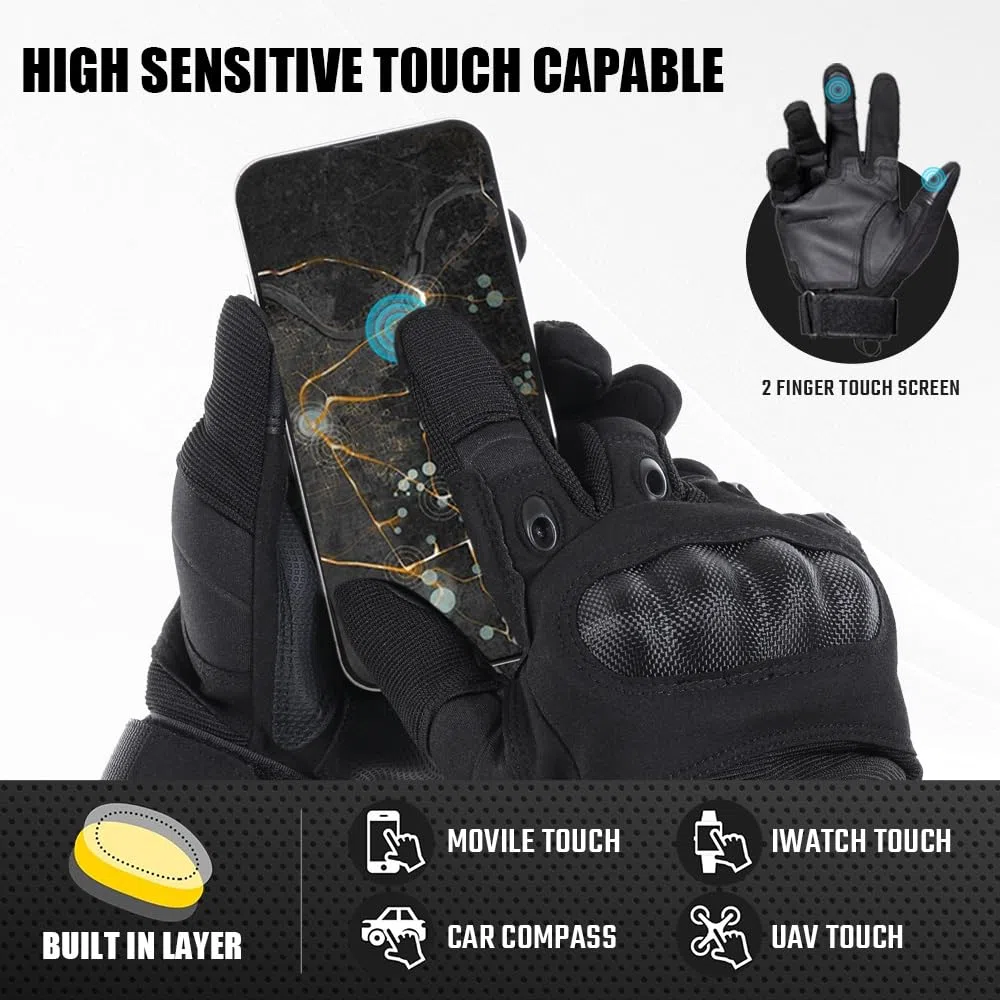 Guanti tattici da moto da uomo, touchscreen, guscio rigido e imbottitura sul palmo per airsoft, paintball, caccia, escursionismo, campeggio, arrampicata, sport, ciclismo