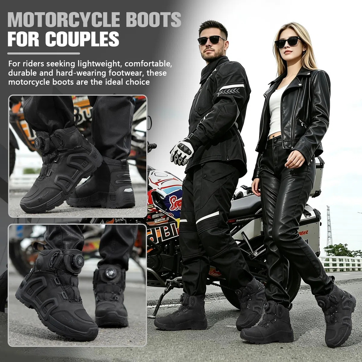 Scarpe da Moto da Uomo e Donna con Chiusura Rapida a Rotella | Protezione alla caviglia, rinforzo per il cambio, tallone rinforzato e suola in gomma antiscivolo per touring e tragitti