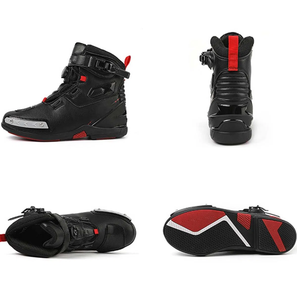 Scarpe da Moto Uomo, Stivali Moto Impermeabili con Dettagli Riflettenti e Suola Antiscivolo – Stivali Motociclisti Chiusura Rapida