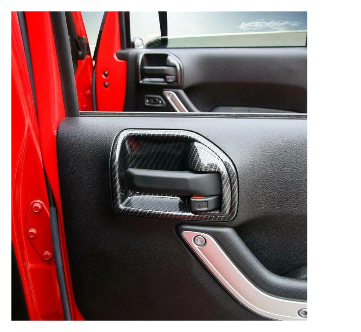 DEHIWI Maniglie interne per portiere 4 Pcs Stile In Fibra Di Carbonio Maniglia Interna Della Porta Coperchio Ciotola Trim Per Wrangler JK 2011 2012 2013 2014 2015 2016 2017