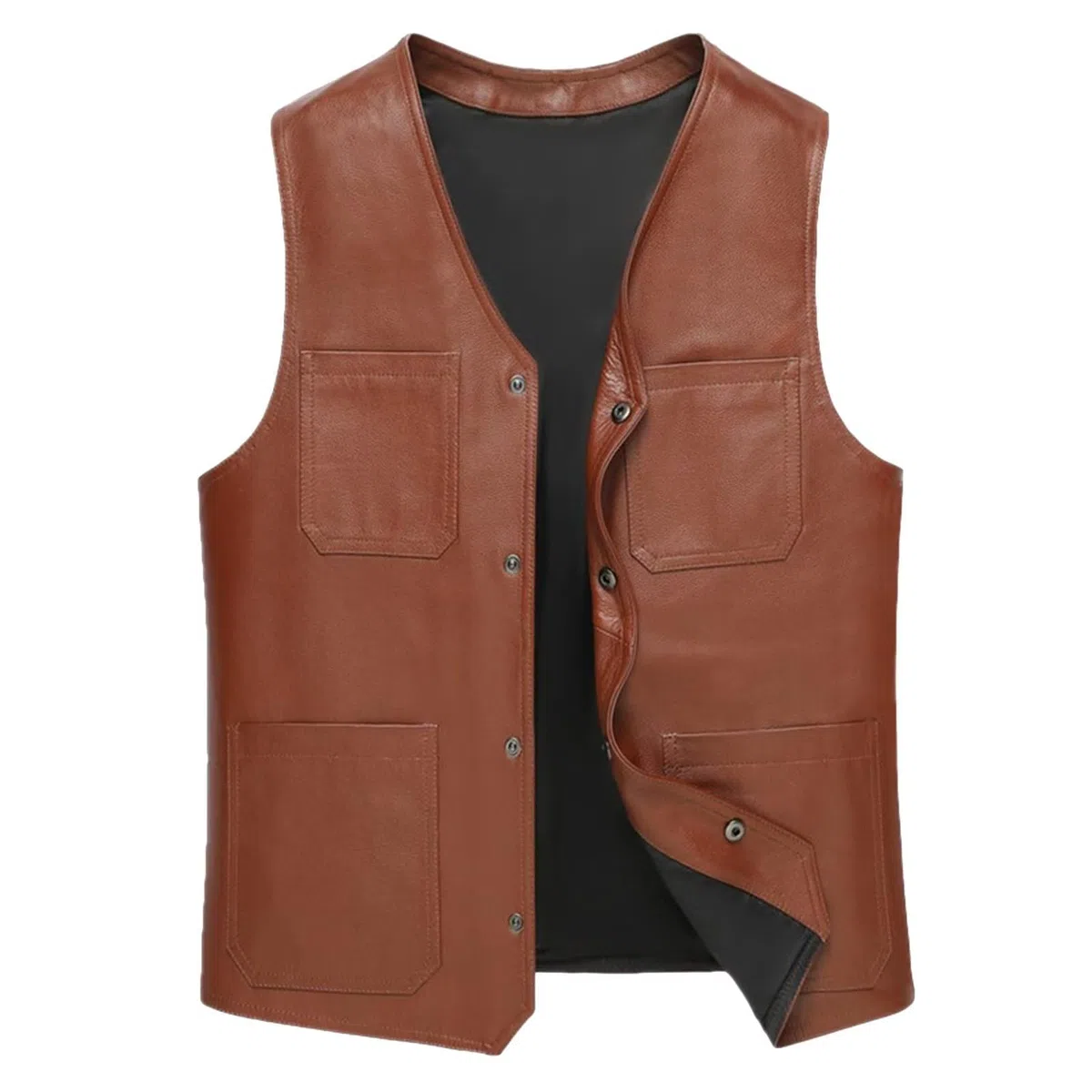 Uomo Gilet da pesca all'aperto Gilet da motociclista in pelle Giacche casual senza maniche Tops Campeggio Caccia Fotografia Gilet con collo a V Gilet da moto