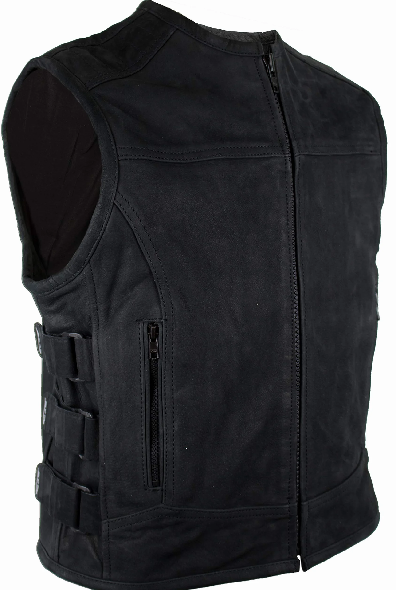 MDM Custom - Gilet in pelle per moto, colore nero opaco (2XL)