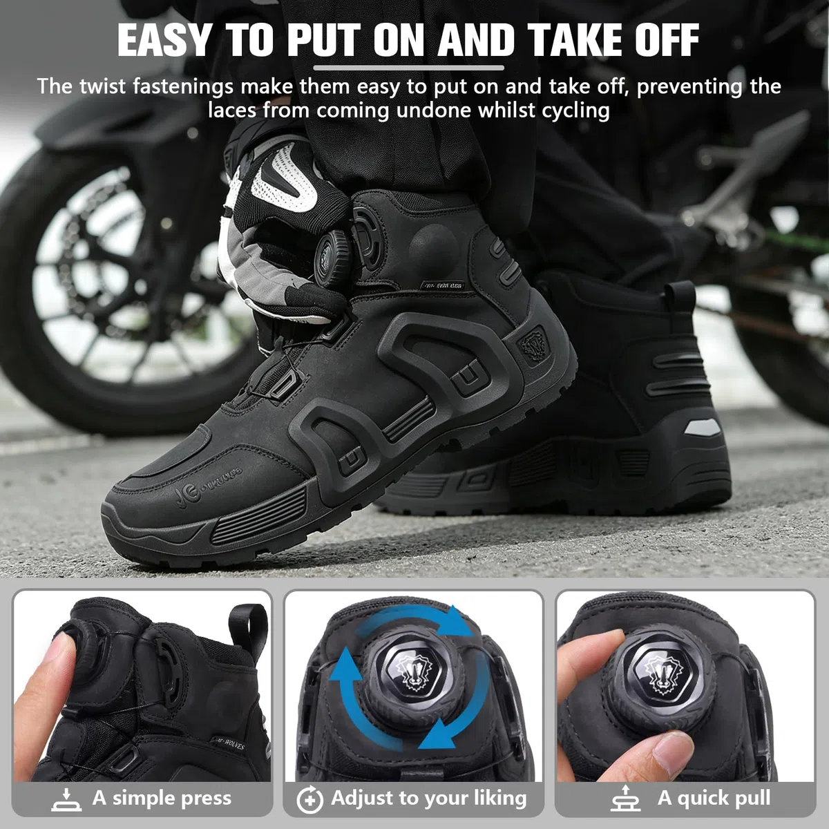 Scarpe da Moto da Uomo e Donna con Chiusura Rapida a Rotella | Protezione alla caviglia, rinforzo per il cambio, tallone rinforzato e suola in gomma antiscivolo per touring e tragitti